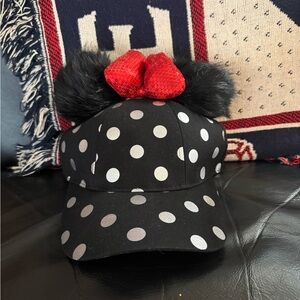 Disney Black and White Polka Dot Hat with Red Bow